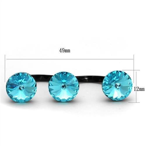 MATK2103 - IP Black(Ion Plating) Stainless Steel Ring with Top Grade Crystal in Sea Blue