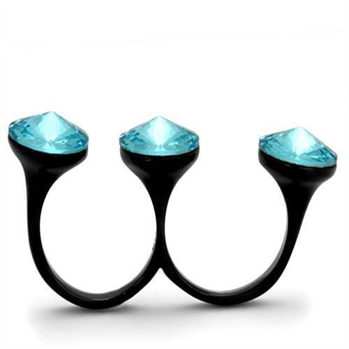 MATK2103 - IP Black(Ion Plating) Stainless Steel Ring with Top Grade Crystal in Sea Blue