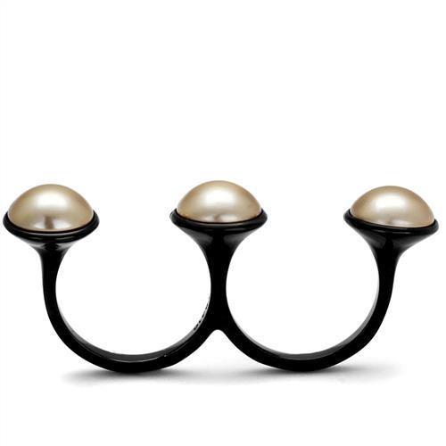 MATK2104 - IP Black(Ion Plating) Stainless Steel Ring with Synthetic Pearl in Metallic Light Gold