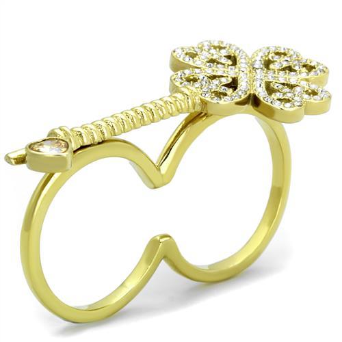 MATK2106 - IP Gold(Ion Plating) Stainless Steel Ring with AAA Grade CZ in Champagne