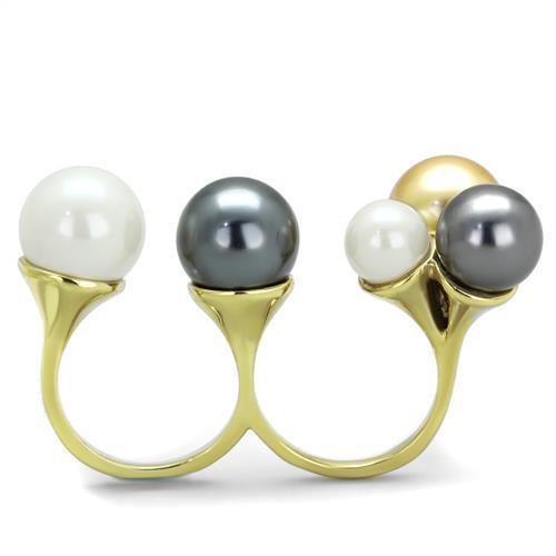 MATK2108 - IP Gold(Ion Plating) Stainless Steel Ring with Synthetic Pearl in Multi Color