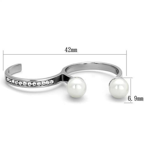 MATK2110 - High polished (no plating) Stainless Steel Ring with Synthetic Pearl in White