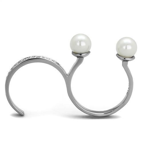 MATK2110 - High polished (no plating) Stainless Steel Ring with Synthetic Pearl in White