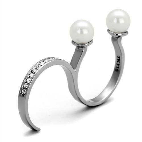 MATK2110 - High polished (no plating) Stainless Steel Ring with Synthetic Pearl in White