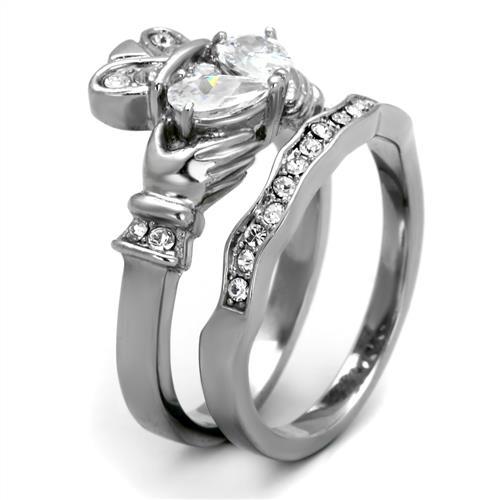 MATK2119 - High polished (no plating) Stainless Steel Ring with AAA Grade CZ in Clear