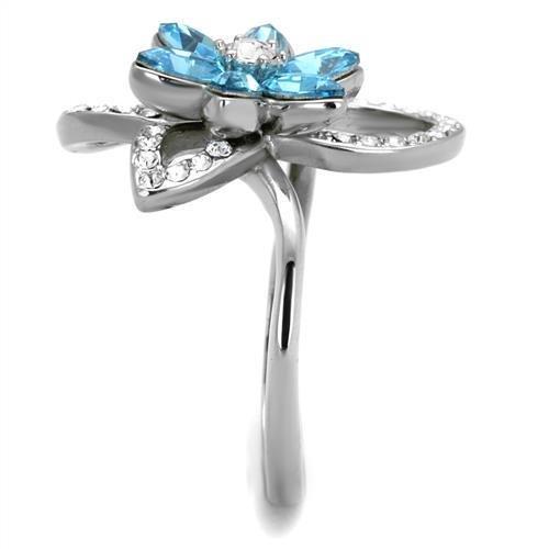 MATK2123 - High polished (no plating) Stainless Steel Ring with Top Grade Crystal in Sea Blue