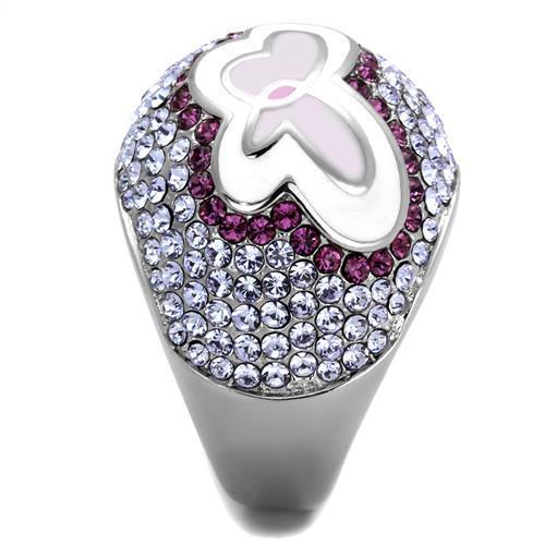 MATK2125 - High polished (no plating) Stainless Steel Ring with Top Grade Crystal in Multi Color