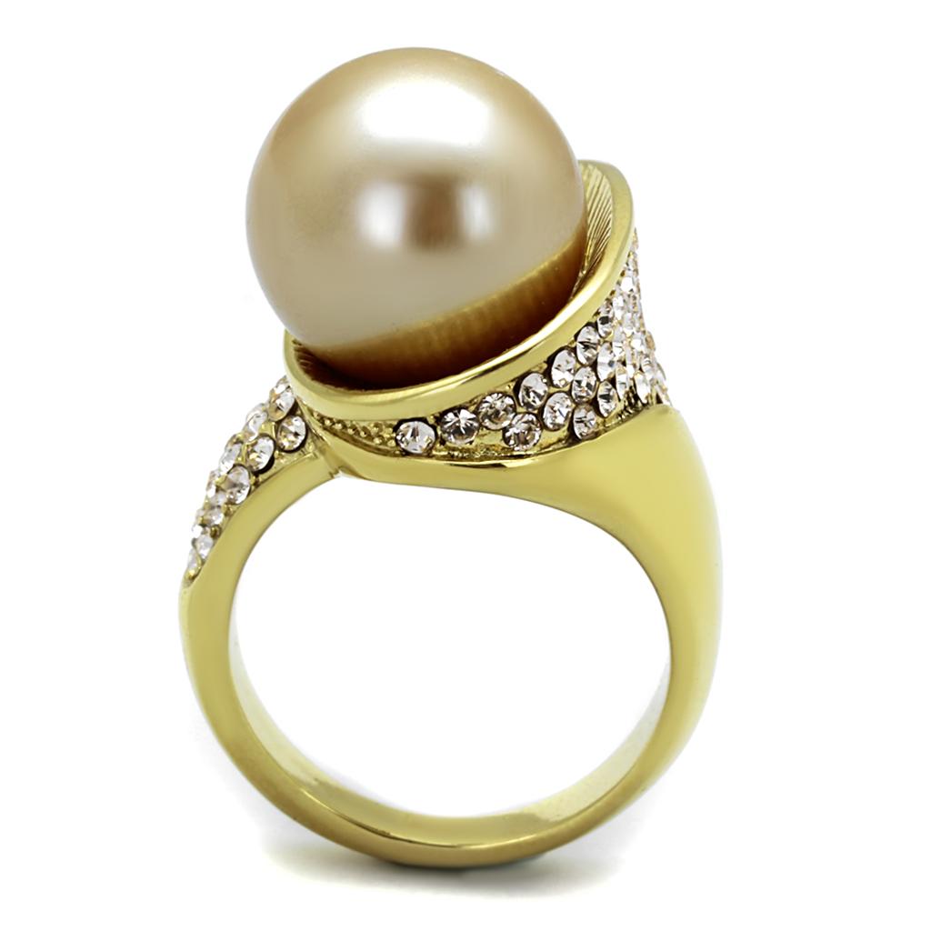 MATK2131 - IP Gold(Ion Plating) Stainless Steel Ring with Synthetic Pearl in Champagne