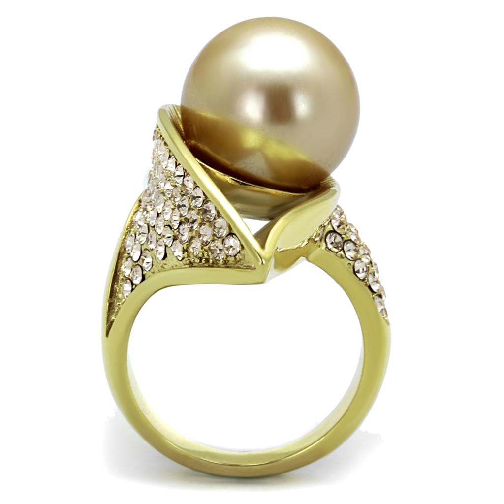 MATK2131 - IP Gold(Ion Plating) Stainless Steel Ring with Synthetic Pearl in Champagne