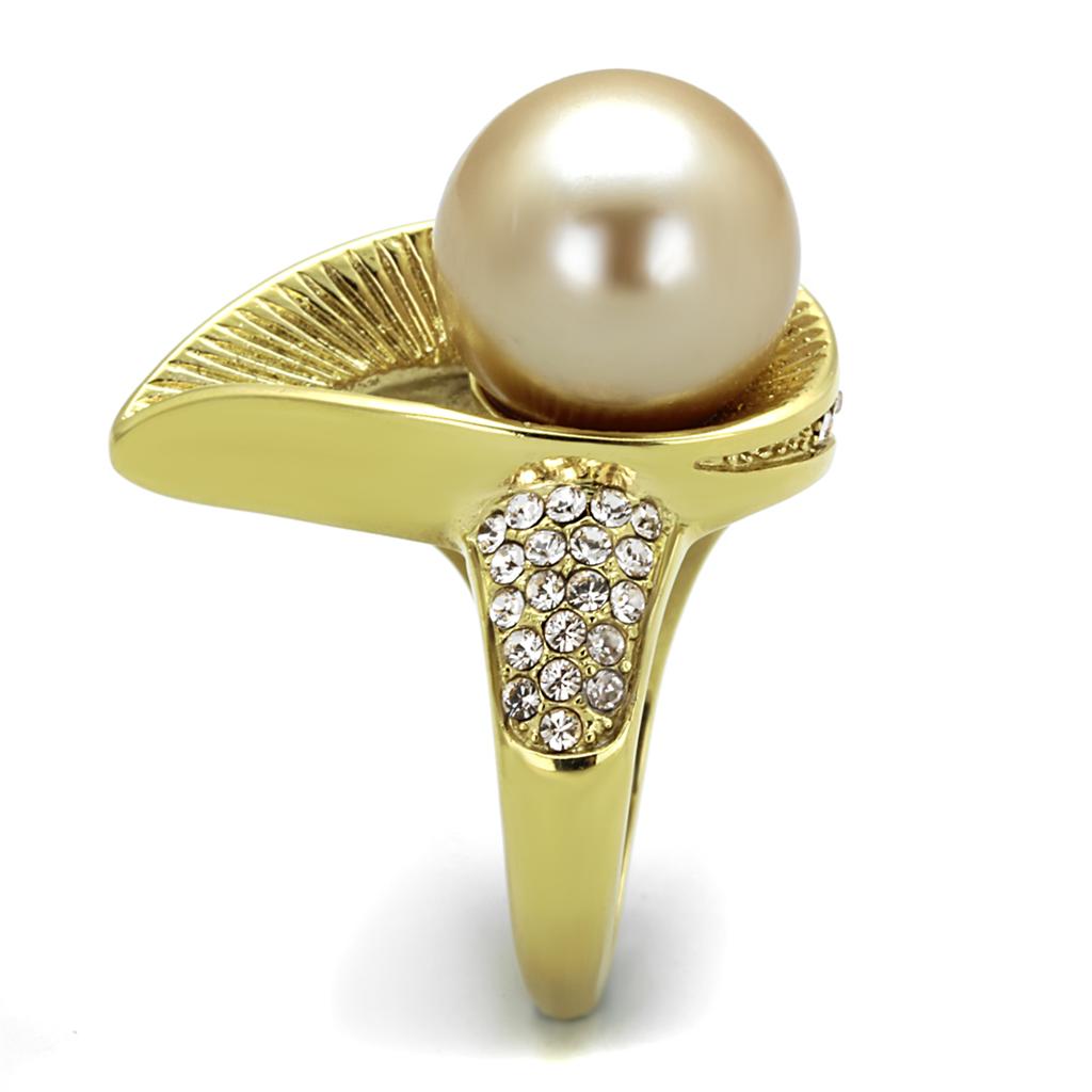 MATK2131 - IP Gold(Ion Plating) Stainless Steel Ring with Synthetic Pearl in Champagne