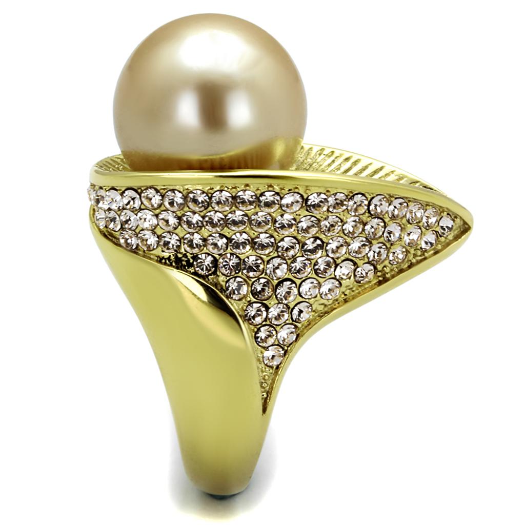 MATK2131 - IP Gold(Ion Plating) Stainless Steel Ring with Synthetic Pearl in Champagne