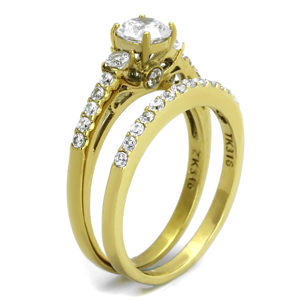 MATK2133 - IP Gold(Ion Plating) Stainless Steel Ring with AAA Grade CZ in Clear