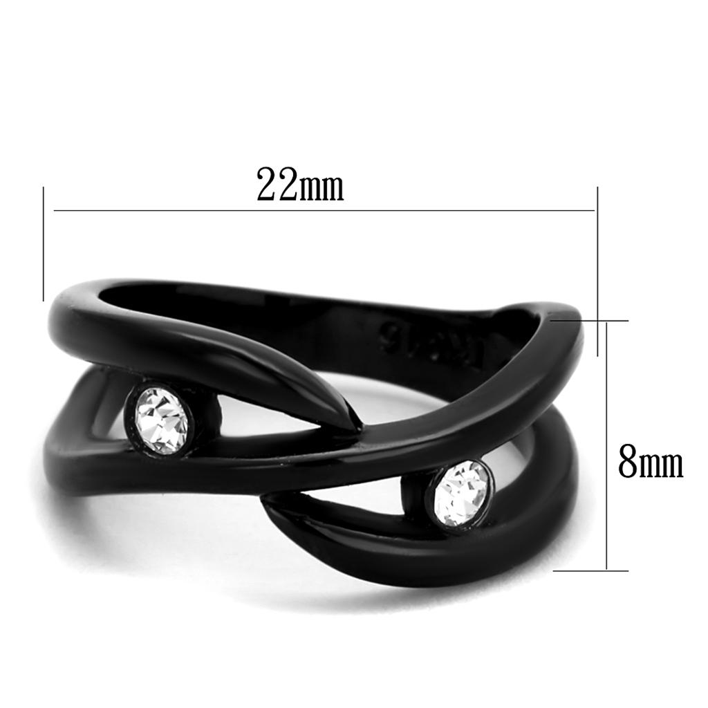 MATK2137 - IP Black(Ion Plating) Stainless Steel Ring with Top Grade Crystal in Clear