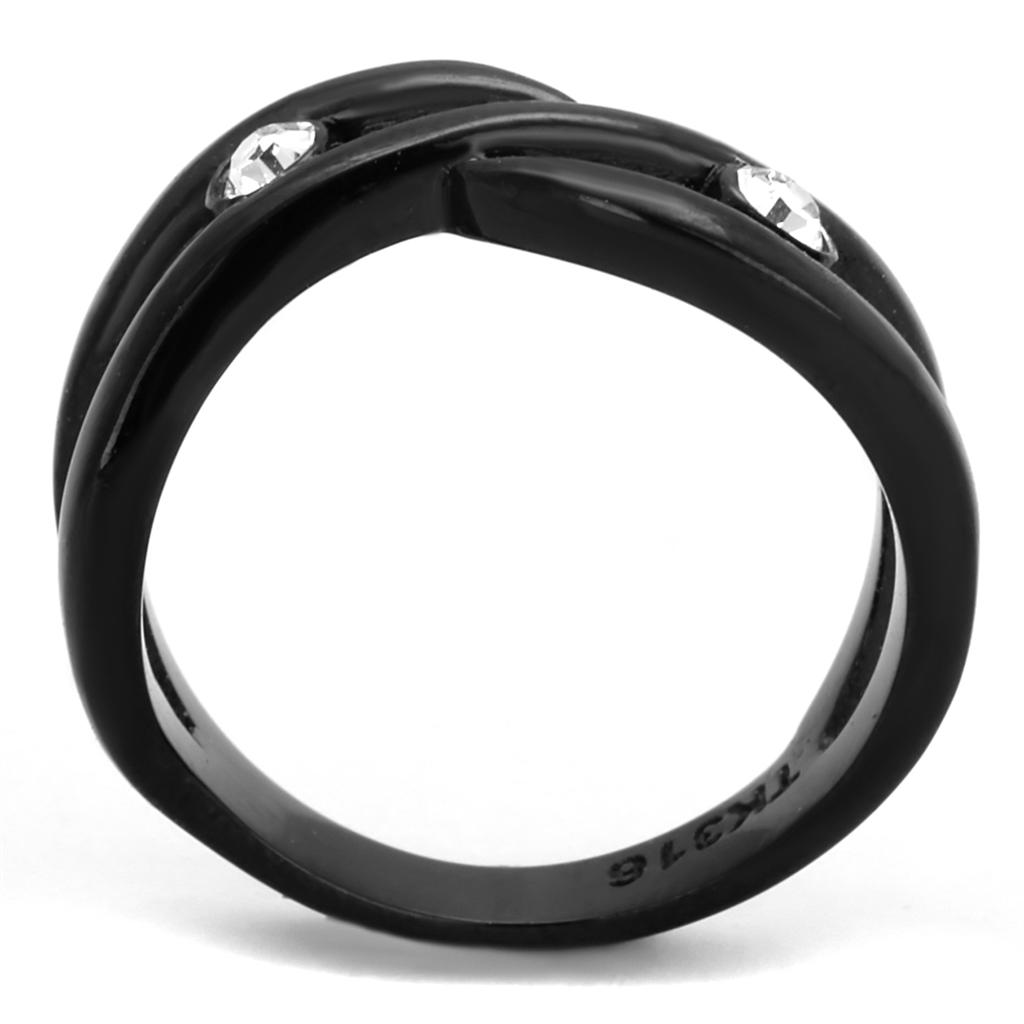 MATK2137 - IP Black(Ion Plating) Stainless Steel Ring with Top Grade Crystal in Clear