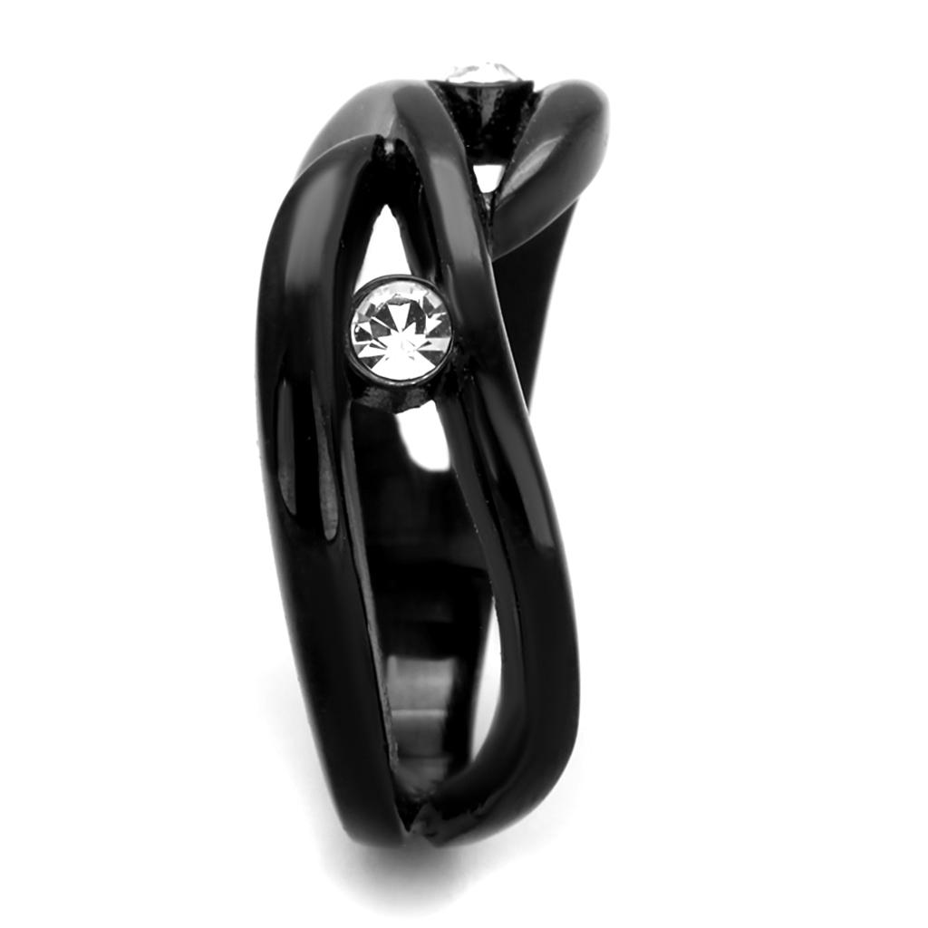MATK2137 - IP Black(Ion Plating) Stainless Steel Ring with Top Grade Crystal in Clear