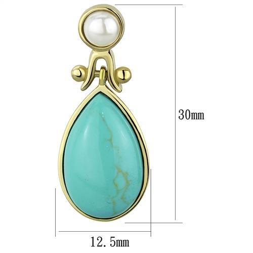 MATK2151 - IP Gold(Ion Plating) Stainless Steel Earrings with Synthetic Turquoise in Turquoise
