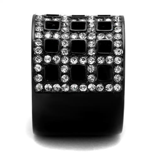 MATK2155 - IP Black(Ion Plating) Stainless Steel Ring with Top Grade Crystal in Black Diamond