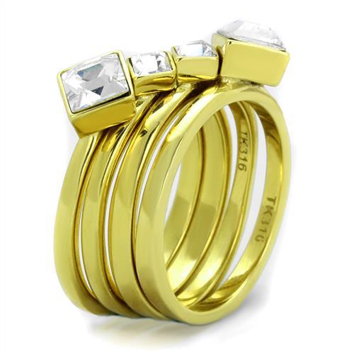 MATK2158 - IP Gold(Ion Plating) Stainless Steel Ring with Top Grade Crystal in Clear