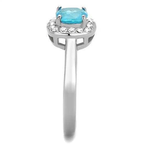MATK2161 - High polished (no plating) Stainless Steel Ring with Synthetic Synthetic Glass in Sea Blue