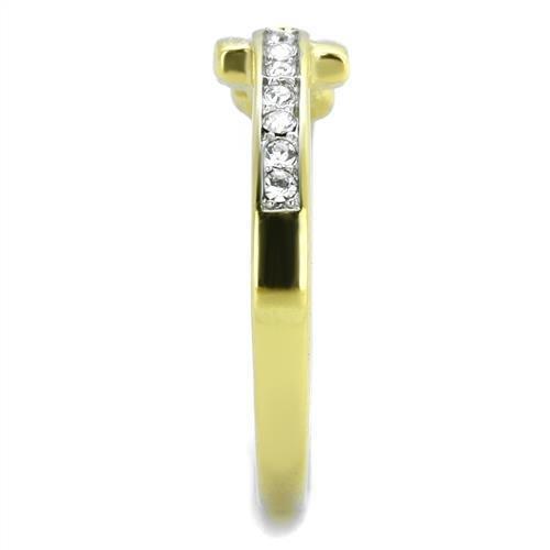 MATK2164 - Two-Tone IP Gold (Ion Plating) Stainless Steel Ring with Top Grade Crystal in Clear