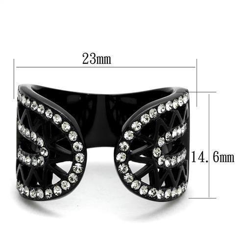 MATK2166 - IP Black(Ion Plating) Stainless Steel Ring with Top Grade Crystal in Black Diamond