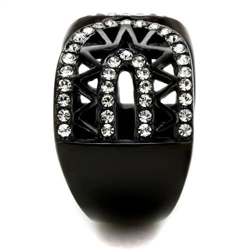 MATK2166 - IP Black(Ion Plating) Stainless Steel Ring with Top Grade Crystal in Black Diamond