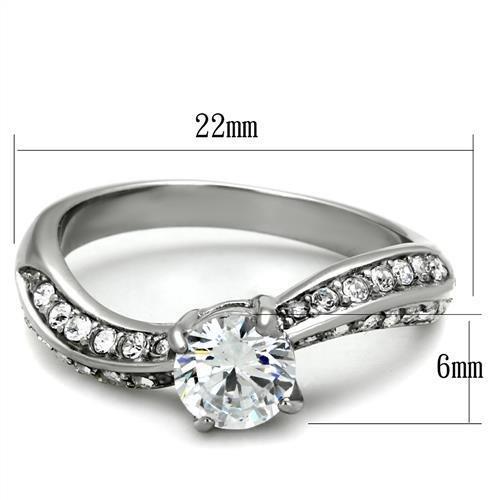 MATK2171 - High polished (no plating) Stainless Steel Ring with AAA Grade CZ in Clear