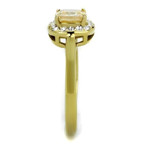 MATK2173 - IP Gold(Ion Plating) Stainless Steel Ring with AAA Grade CZ in Champagne