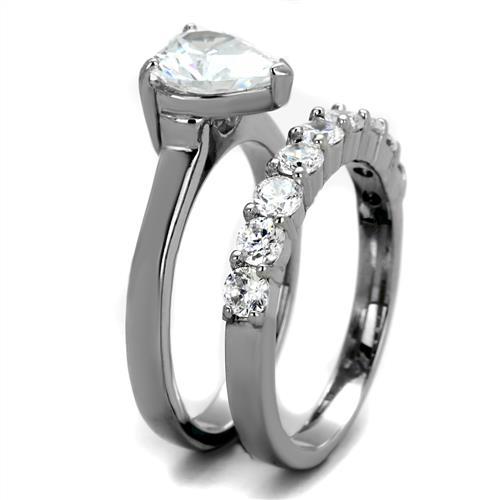 MATK2176 - High polished (no plating) Stainless Steel Ring with AAA Grade CZ in Clear
