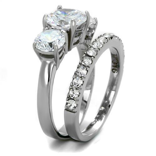 MATK2177 - High polished (no plating) Stainless Steel Ring with AAA Grade CZ in Clear