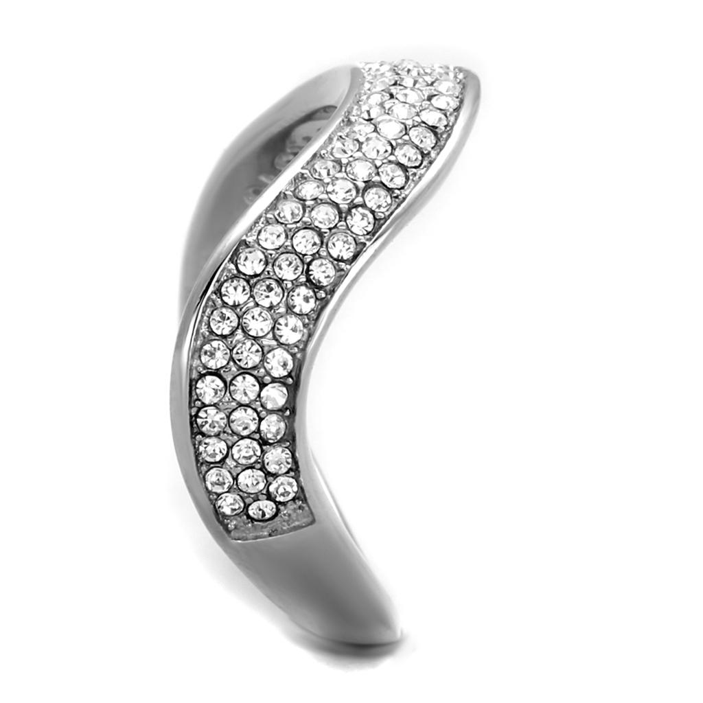 MATK2181 - High polished (no plating) Stainless Steel Ring with Top Grade Crystal in Clear