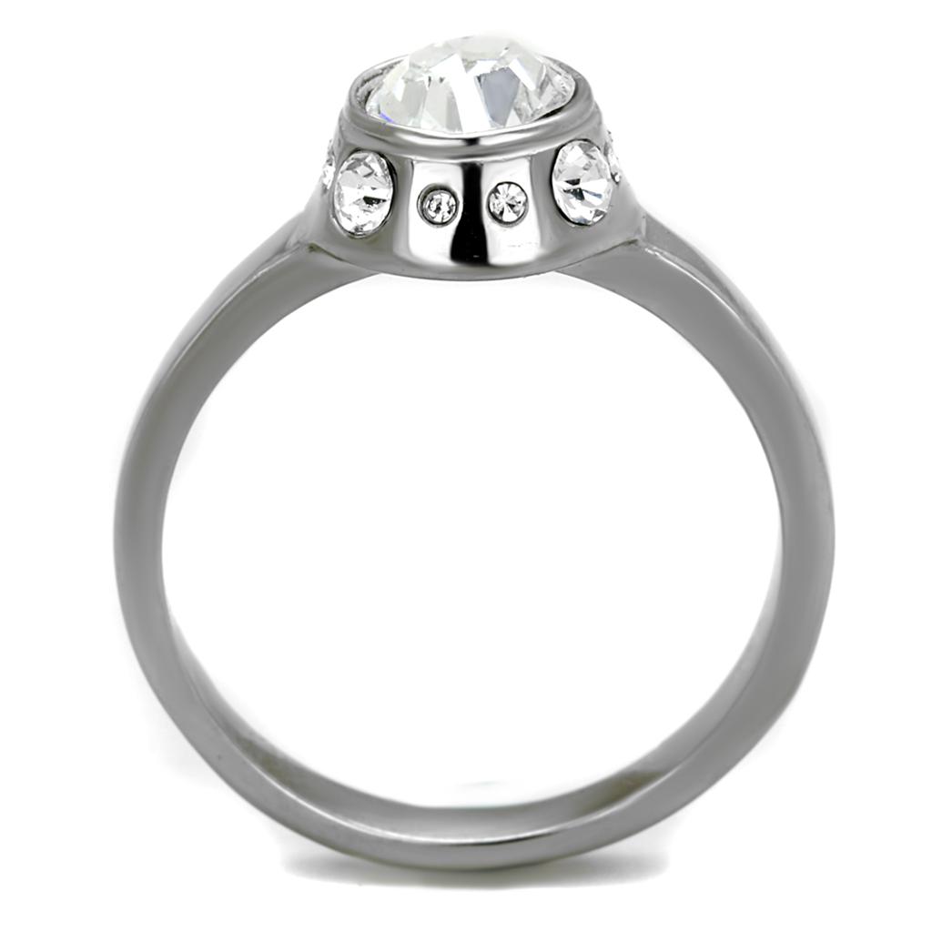MATK2183 - High polished (no plating) Stainless Steel Ring with Top Grade Crystal in Clear