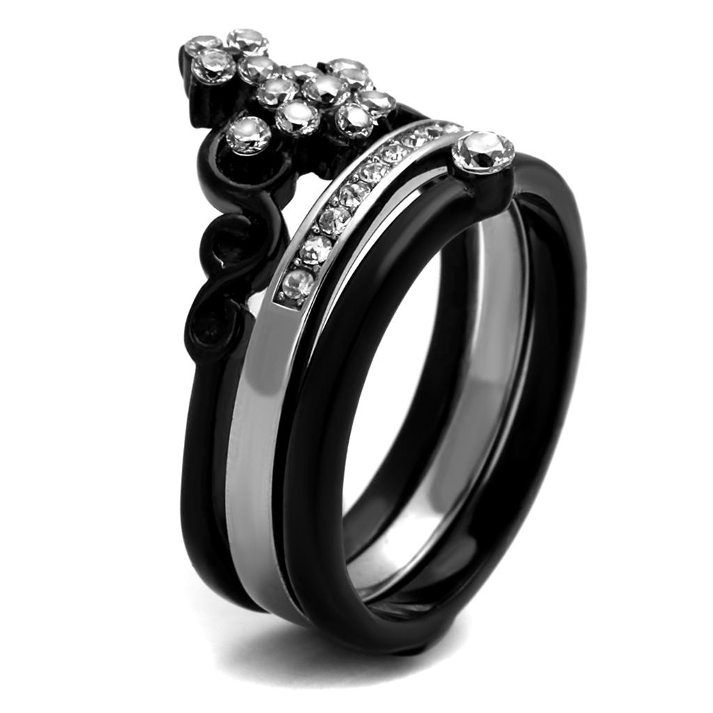 MATK2187 - Two-Tone IP Black Stainless Steel Ring with AAA Grade CZ in Clear