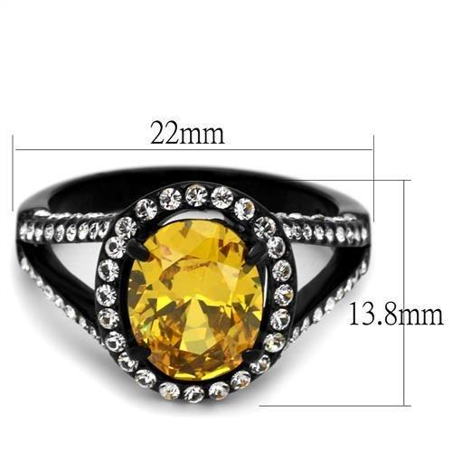 MATK2193 - IP Black(Ion Plating) Stainless Steel Ring with AAA Grade CZ in Topaz