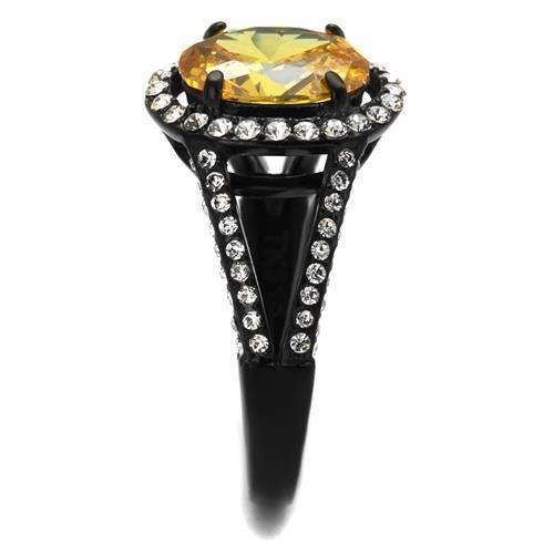 MATK2193 - IP Black(Ion Plating) Stainless Steel Ring with AAA Grade CZ in Topaz