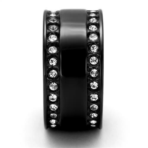 MATK2195 - IP Black(Ion Plating) Stainless Steel Ring with Top Grade Crystal in Clear