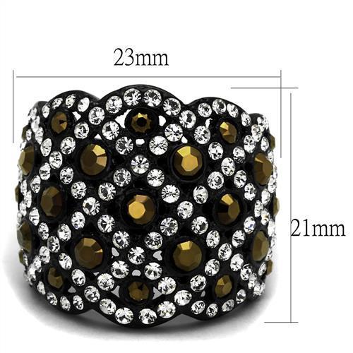 MATK2197 - IP Black(Ion Plating) Stainless Steel Ring with Top Grade Crystal in Metallic Light Gold