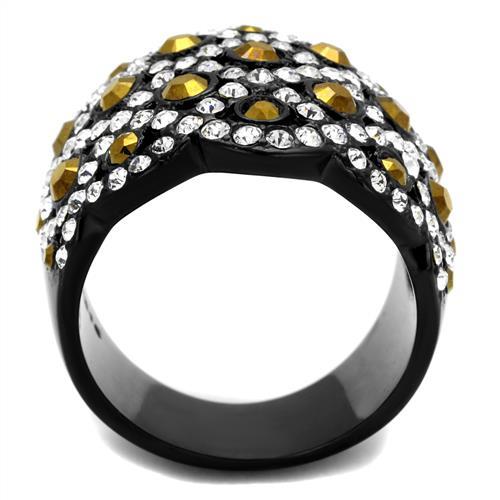 MATK2197 - IP Black(Ion Plating) Stainless Steel Ring with Top Grade Crystal in Metallic Light Gold