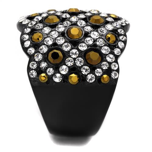 MATK2197 - IP Black(Ion Plating) Stainless Steel Ring with Top Grade Crystal in Metallic Light Gold