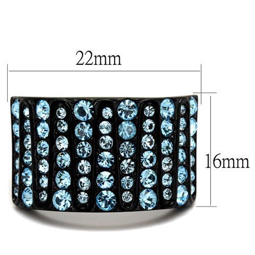 MATK2198 - IP Black(Ion Plating) Stainless Steel Ring with Top Grade Crystal in Sea Blue
