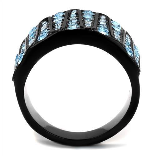 MATK2198 - IP Black(Ion Plating) Stainless Steel Ring with Top Grade Crystal in Sea Blue
