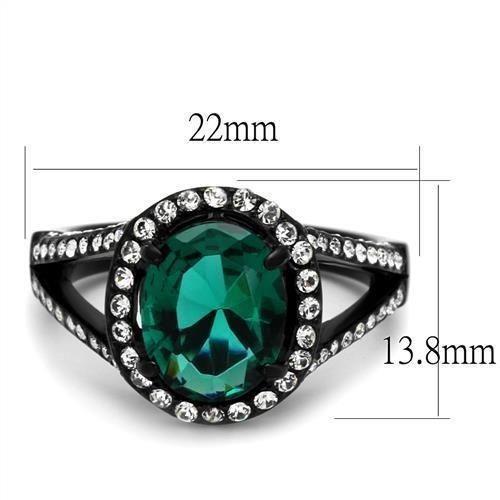 MATK2202 - IP Black(Ion Plating) Stainless Steel Ring with Synthetic Synthetic Glass in Blue Zircon