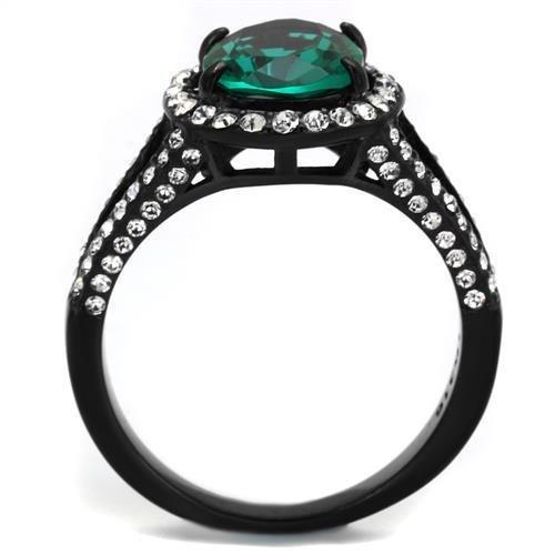 MATK2202 - IP Black(Ion Plating) Stainless Steel Ring with Synthetic Synthetic Glass in Blue Zircon