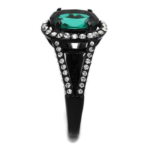 MATK2202 - IP Black(Ion Plating) Stainless Steel Ring with Synthetic Synthetic Glass in Blue Zircon