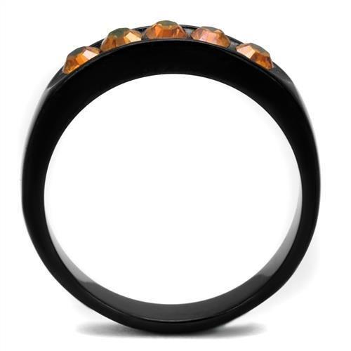 MATK2206 - IP Black(Ion Plating) Stainless Steel Ring with Top Grade Crystal in Champagne
