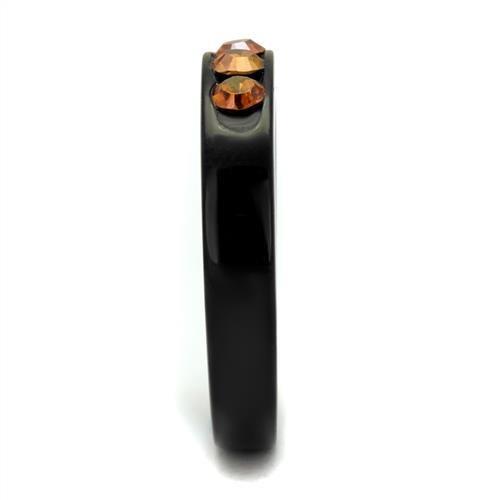 MATK2206 - IP Black(Ion Plating) Stainless Steel Ring with Top Grade Crystal in Champagne