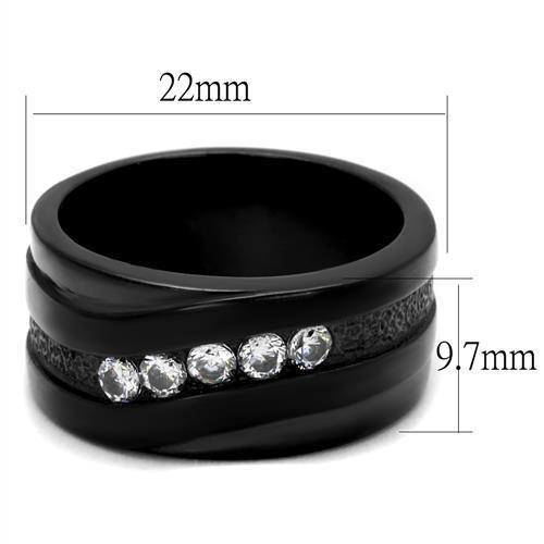 MATK2210 - IP Black(Ion Plating) Stainless Steel Ring with AAA Grade CZ in Clear