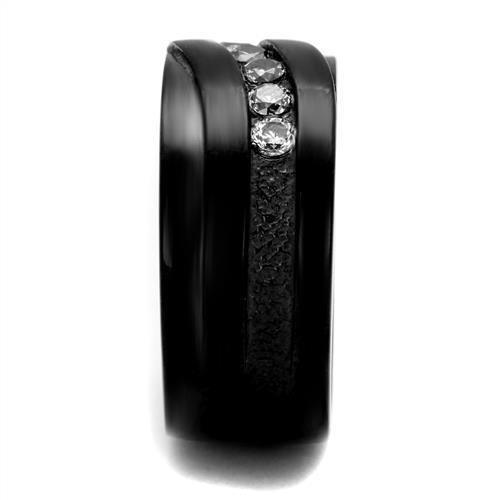 MATK2210 - IP Black(Ion Plating) Stainless Steel Ring with AAA Grade CZ in Clear