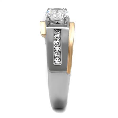 MATK2218 - Two-Tone IP Rose Gold Stainless Steel Ring with AAA Grade CZ in Clear