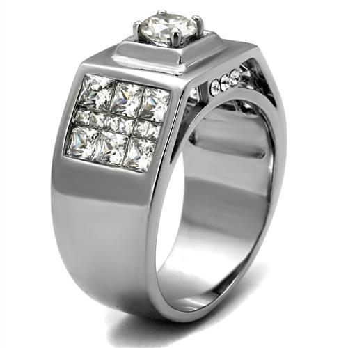 MATK2220 - High polished (no plating) Stainless Steel Ring with AAA Grade CZ in Clear